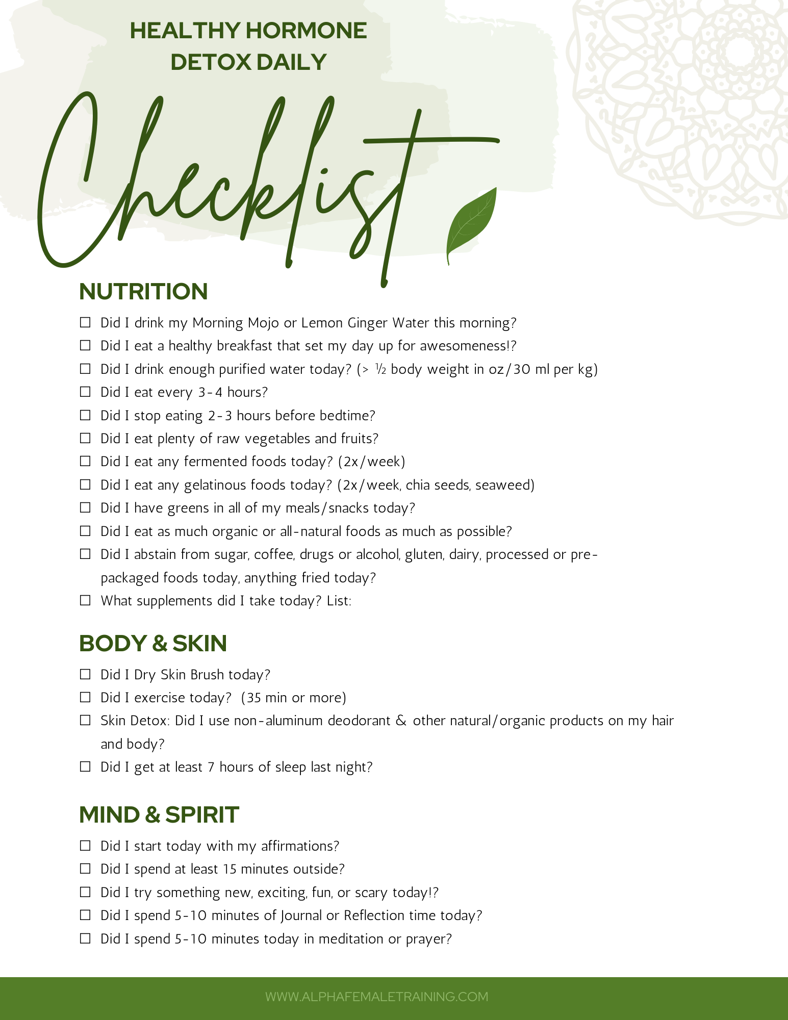 hormone detox checklist