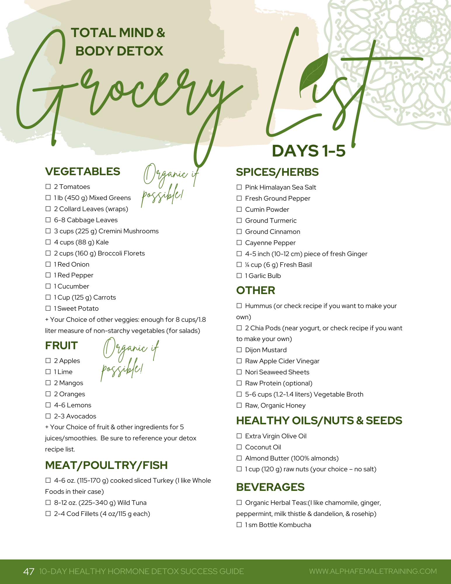 hormone detox grocery list